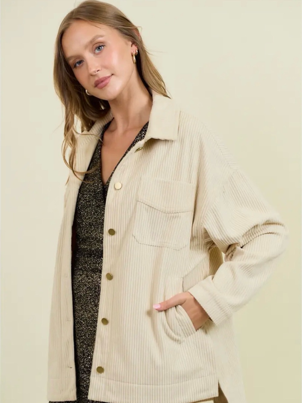 NWT Doe & Rae Cream/Beige Corduroy Button-Front Jacket - Women